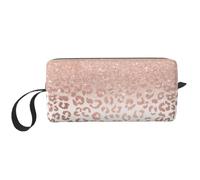 Meymuise Makeup Bag, Trendy Faux Rose Gold Glitter Ombre Leopard