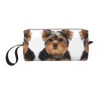 Meymuise Makeup Bag, Yorkshire Terrier Lies On White | Compact Multi-Purpose Zippered Padded Travel Pouch with Handle, Storage Organizer for Tech Accessories, Trip Work & Daily Use