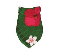 Meymuise Pet Bandana, Plumeria Hibiscus Green Leaves Background