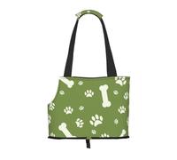 Meymuise Pet Carrier, Background With Dog Paws Print And Bone On Green | Collapsible Dog Tote Bag, Soft Sided Cat Crate Purse with Side Window, Portable Puppy Travel Handbag for Outdoor Walking
