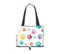 Meymuise Pet Carrier, Colored Dog Paws Prints | Collapsible Dog Tote Bag, Soft Sided Cat Crate Purse with Side Window, Portable Puppy Travel Handbag for Outdoor Walking