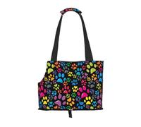 Meymuise Pet Carrier, Colorful Dog Paws | Collapsible Dog Tote Bag, Soft Sided Cat Crate Purse with Side Window, Portable Puppy Travel Handbag for Outdoor Walking