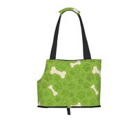 Meymuise Pet Carrier, Green Dog Paws Bones | Collapsible Dog Tote Bag, Soft Sided Cat Crate Purse with Side Window, Portable Puppy Travel Handbag for Outdoor Walking