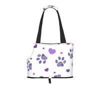 Meymuise Pet Carrier, Purple Paws Print With Heart | Collapsible Dog Tote Bag, Soft Sided Cat Crate Purse with Side Window, Portable Puppy Travel Handbag for Outdoor Walking
