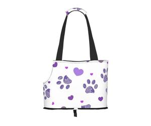 Meymuise Pet Carrier, Purple Paws Print With Heart | Collapsible Dog Tote Bag, Soft Sided Cat Crate Purse with Side Window, Portable Puppy Travel Handbag for Outdoor Walking