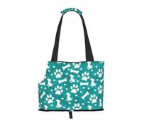 Meymuise Pet Carrier, Teal White Dog Paws Print Puppy Blue | Collapsible Dog Tote Bag, Soft Sided Cat Crate Purse with Side Window, Portable Puppy Travel Handbag for Outdoor Walking