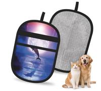 Meymuise Pet Cleaning Gloves, Washable Reusable Anti Slip Magic Brush | Pet Hair Remover Mitt, Carpet Car Seats Clothing Kitchen For Dog Cat,Dolphin Jumping Under Moonlight Printed