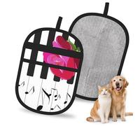 Meymuise Pet Hair Remover, Abstract Piano Music And Red Rose Flowers | Pet Cleaning Gloves, Washable Reusable Anti Slip Magic Brush Carpet Car Seats Clothing Kitchen For Dog Cat