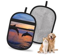 Meymuise Pet Hair Remover, Cute Dolphin Printed | Pet Cleaning Gloves, Washable Reusable Anti Slip Magic Brush Carpet Car Seats Clothing Kitchen For Dog Cat