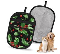 Meymuise Pet Hair Remover, Merry Christmas Holly | Pet Cleaning Gloves, Washable Reusable Anti Slip Magic Brush Carpet Car Seats Clothing Kitchen For Dog Cat