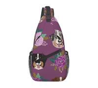Meymuise Sling Bag, Aussie Floral Australian Shepherd Dog | Crossbody Backpack with Reversible Shoulder Strap for Men and Women, Outdoors Travel Hiking Climbing Biking