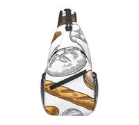 Meymuise Sling Bag, Bread Pattern On White | Crossbody Backpack with Reversible Shoulder Strap for Men and Women, Outdoors Travel Hiking Climbing Biking