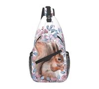 Meymuise Sling Bag, Cartoon Squirrel With Flowers | Crossbody Backpack with Reversible Shoulder Strap for Men and Women, Outdoors Travel Hiking Climbing Biking