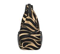 Meymuise Sling Bag, Elegant Metallic Gold Zebra Black Animal Print | Crossbody Backpack with Reversible Shoulder Strap for Men and Women, Outdoors Travel Hiking Climbing Biking