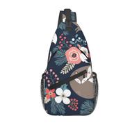 Meymuise Sling Bag, Fox Animal Flower Mon And Daughter Son | Crossbody Backpack with Reversible Shoulder Strap for Men and Women, Outdoors Travel Hiking Climbing Biking
