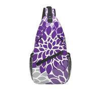 Meymuise Sling Bag, Modern Purple And Gray Floral | Crossbody Backpack with Reversible Shoulder Strap for Men and Women, Outdoors Travel Hiking Climbing Biking