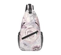 Meymuise Sling Bag, Purple And Grey Floral | Crossbody Backpack with Reversible Shoulder Strap for Men and Women, Outdoors Travel Hiking Climbing Biking