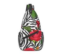 Meymuise Sling Bag, Red Flower Animal Zebra | Crossbody Backpack with Reversible Shoulder Strap for Men and Women, Outdoors Travel Hiking Climbing Biking