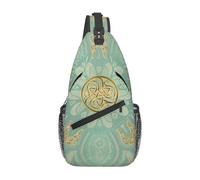 Meymuise Sling Bag, Soft Sage Green And Gold Celtic Mandala | Crossbody Backpack with Reversible Shoulder Strap for Men and Women, Outdoors Travel Hiking Climbing Biking