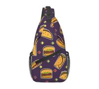 Meymuise Sling Bag, Taco Hamburger Hot Dog Pattern | Crossbody Backpack with Reversible Shoulder Strap for Men and Women, Outdoors Travel Hiking Climbing Biking