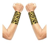 Meymuise Sweat Wristbands, Cheetah Yellow Leopard | 2 PCS Elastic Compression Sweatbands Moisture Wicking Soft Breathable Wrist Support Arm Bands for Gym Sports Exercise