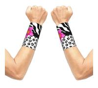 Meymuise Sweat Wristbands, Zebra And Cheetah Skin And Pink Flower | 2 PCS Elastic Compression Sweatbands Moisture Wicking Soft Breathable Wrist Support Arm Bands for Gym Sports Exercise