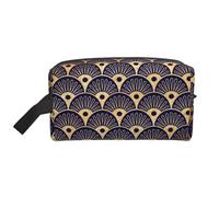 Meymuise Toiletry Bag, Art Deco Golden Blu Navy Seashells | Padded Large Makeup Bags with Handle for Travel Essentials, Toiletries Cosmetics Shaving Accessories Gym