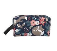 Meymuise Toiletry Bag, Fox Animal Flower Mon and Daughter Son | Padded Large Makeup Bags with Handle for Travel Essentials, Toiletries Cosmetics Shaving Accessories Gym