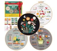 Meyocky Embroidery Kit for Beginners, 4 Pack Starter Embroidery Kits for Adults Learn 31 Stitches with Simple Patterns, Step-by-Step Video Stitch Practice Sampler Kit,Gift for Women Craft Lovers