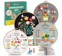 Meyocky Embroidery Kit for Beginners Adults, 4-Piece Stitches Practice Kits with Stamped Patterns Step-by-Step Instructions & Stitch Videos Hoop Threads Needles, Gift for Craft Lovers(Blue)