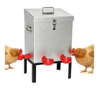 Meyoppm 3 Gallon Galvanized Steel Poultry Waterer with 4 Water Cups & 4 Horizontal Nipples, Reinforced Base & Secure Latch, Heavy Duty Watering System for Backyard Chickens Ducks
