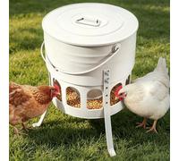 Meyoppm 30lbs Metal Chicken Feeder with Legs, 12-Port No Waste Poultry Feeder, Powder Coated Rust-Proof, Ideal for Chickens Ducks Geese Backyard Farm (Jade White)