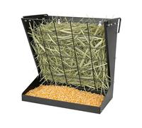 Meyoppm Wall Mount Hay Feeder,2 in 1 Hay & Grain Livestock Feeder,Heavy-Duty Metal Wall Mount Hay Rack for Goats/Sheep, Horses, Cattle