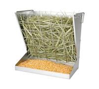 Meyoppm Wall Mount Hay Feeder,2 in 1 Hay & Grain Livestock Feeder,Heavy-Duty Metal Wall Mount Hay Rack for Goats/Sheep, Horses, Cattle