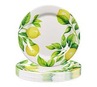 MEYREMUI Melamine Lemon Plates Set, 9" Dinner Plates Salad Dessert Plates, Set of 6, Break Resistant, Lightweight, Dinnerware for Indoors and Outdoors, Dishes for Party Camping, Multicolor, MA-TP004