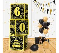 MEYSIMOON 60th Birthday Decorations Boxes for Him 3 Black Gold Paper Boxes Printed 60 Thirty Happy Birthday,Men Women Dirty 60 Years Old Birthday Party Anniversary Backdrop Supplies (60th)