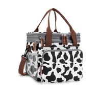 MEYTEILAY Lunch Bag for Women Men Expandable Double Deck Lunch Box Large Lunch Bags Leakproof Insulated Reusable Lunch Cooler Bag（Cow Print）