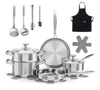 Meythway Pots and Pans Set Non Toxic, 16PCs Stainless Steel Cookware Set with Steamer, Kitchen Induction Cookware with Utensil Sets, Pot Protectors and Apron For Oven & Dishwasher Safe