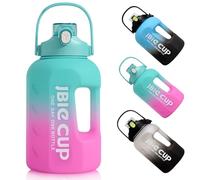 MeYuxg 2.2 Litre Large Water Bottle, Gym Bottle with Straw, Carry Strap & Time Marker, Leak-proof Sports Bottle with Two Spouts for Fitness, Hiking, Camping, Office and School (Powder Blue)