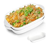 MeYuxg Casserole Dish, Set of 2, Lasagne Mould, 23 x 13 cm, Rectangular Ceramic Baking Mould, Colourful Glazed Small Oven Mould for Lasagna, Baking, Gourmet Food, Heat Resistant (White)
