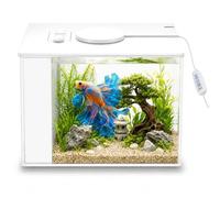 MeYuxg Clear Glass Aquarium Small Complete Set, 3.7 L Acrylic Nano Aquarium with Filter Pump, LED Lighting Aquarium Starter Set for Small Fish, Shrimp and Plants (White)