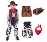 MeYuxg Cowboy Costume Children, Western Cowboy Costume Children Boys with Trousers, Vest, Cowboy Hat and Scarf, Cute Good-Looking Costume Cowboys Children for Theme Parties, Carnivals, Cosplay (6-7