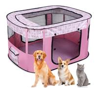 MeYuxg Foldable Dog Fences, Pink, 90 x 70 x 58 cm Rectangular Playpen for Puppies, Kittens, Rabbits