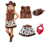 MeYuxg Indian Costume Children, Cowboy Costume Clothing with Bandana Red and Hat, 4-Piece Set Cowboy Children, Western Outfits Set, Performance Carnival Costume for Girls (4-5 Years)