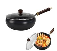 MeYuxg Iron Pan, Forged Iron Pan with Glass Cover, Hand Forged Iron Pan, Non-Stick Coating, Uncoated Frying Pan, Large Belly Pot, for Induction Cookers and Gas Hobs (B)