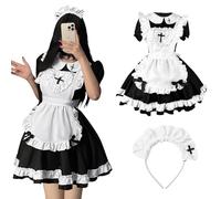 MeYuxg Maid Dress, Heart Shape Anime French Maid Dress, Cute Cosplay Dress, Maid Outfit with Headpiece and Aprons, Suitable for Halloween, Parties, Role Play and Carnival (XL)