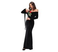 MeYuxg Morticia Addams Costume, Black Dress Women's Halloween, Costume Women's Sexy with Rose Accessories, Addams Family Costume, Gothic Vintage Black Dress for Halloween, Carnival Theme Party (XXL)