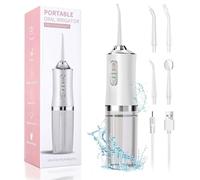 MeYuxg Oral Irrigator, Wireless, Portable Electric Tooth Cleaner, 3 Modes & 4 Nozzles, IPX7 Waterproof, 220 ml, White, Special Feature: Multiple Tips, Portable, Target Use: Teeth, Gum Health
