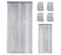 MeYuxg Pack of 4 String Curtain Door Curtain, 100 x 200 cm, Glitter Thread Curtain, Insect Protection, Room Divider, Window Decoration for Wedding Party Decoration, Weatherproof, Washable