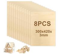 MeYuxg Pack of 8 Plywood Panels 3 mm, A3 42 x 29.7 cm Linden Wood Panels Laser Wood, Wooden Panels for Crafts, Plywood Linden Plywood, for Painting, Laser Processing, Crafts, Model Making (Pack of 10)